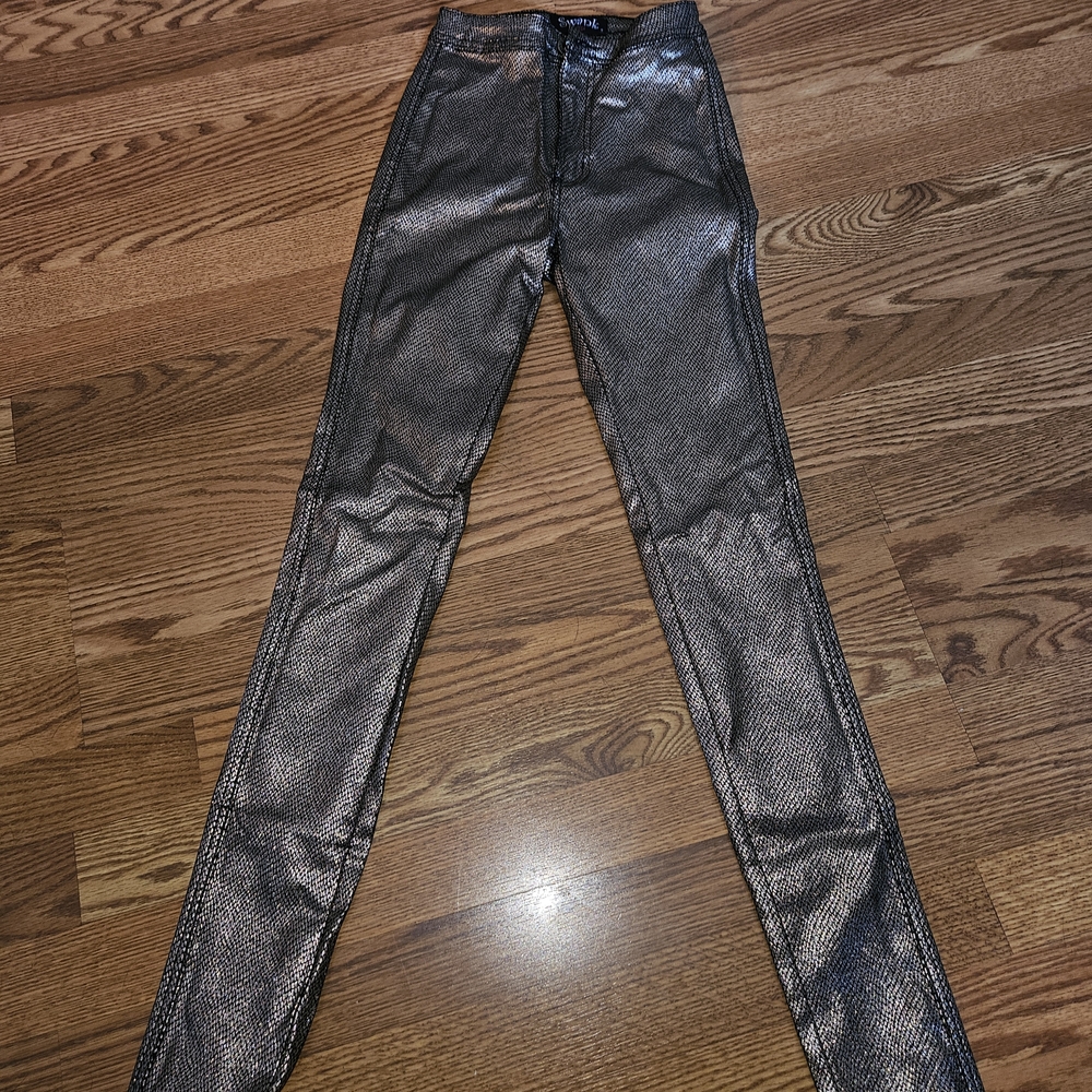 Metallic High Rise Women Jeans; Gold Snake Print; Body Con, Butt Lifting